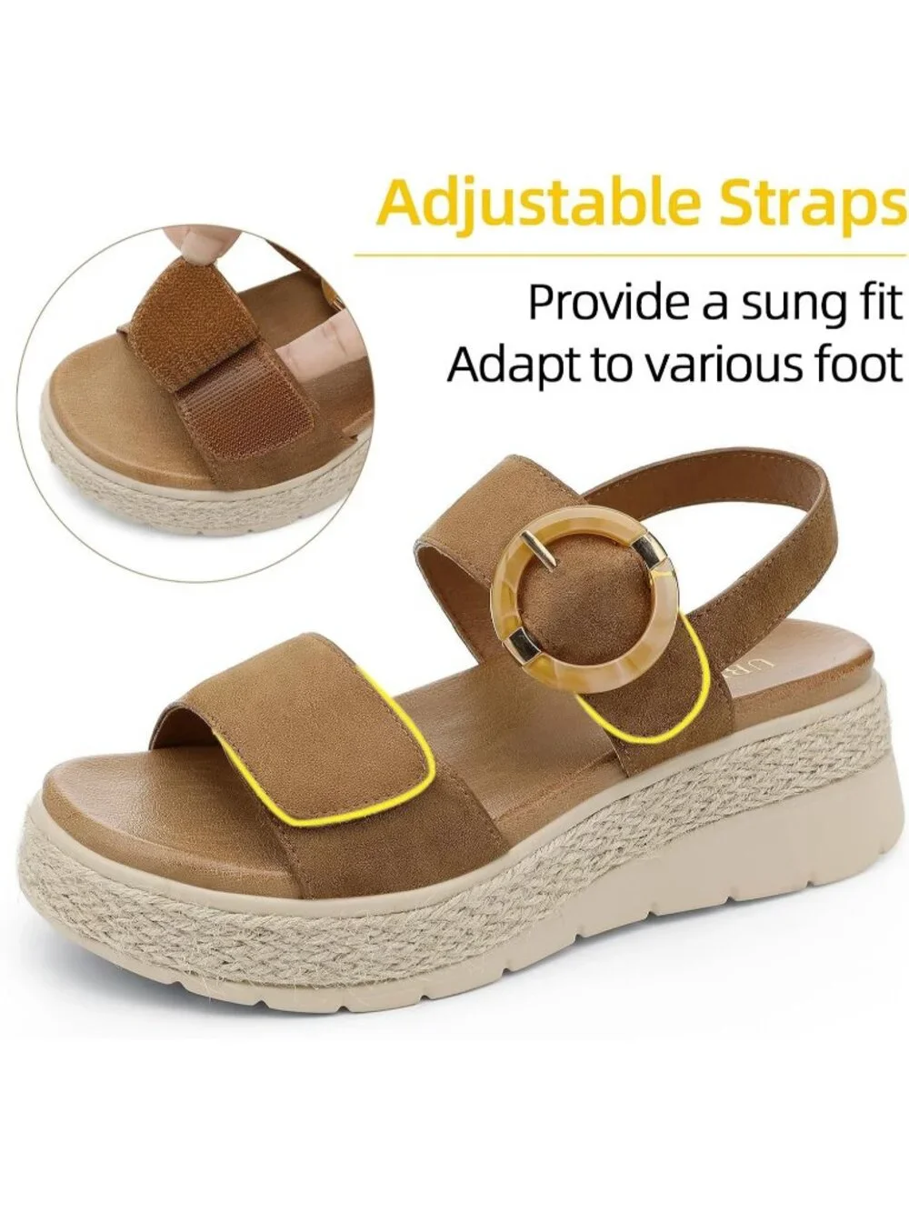 Women's Brown Comfortable Solid Espadrille Low Wedge Heel Platform Sandal Shoes